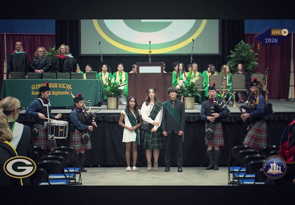 Kendall Giles playing bagpipes with the Appalachian Piping Academy
